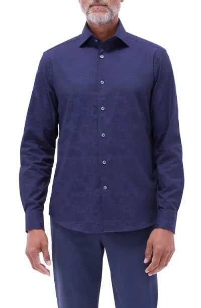 Bugatchi Axel Shaped Fit Stretch Cotton Button-up Shirt In Navy