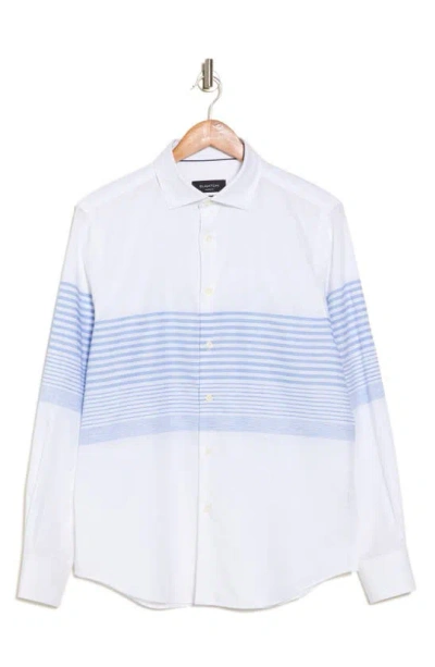 Bugatchi Axel Shaped Fit Stripe Linen Blend Button-up Shirt In Sky