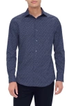 Bugatchi Axel Shaped Fit Trellis Print Stretch Cotton Button-up Shirt In Navy