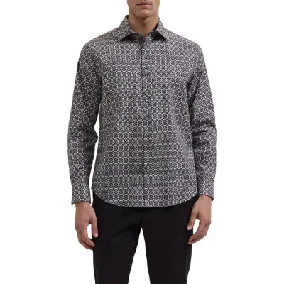 Bugatchi Axel Shaped Long Sleeve Patterned Shirt In Gray