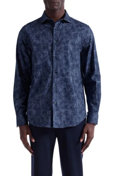 Bugatchi Axel Trim Fit Abstract Floral Cotton Button-up Shirt In Blue