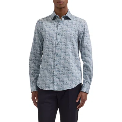 Bugatchi Axel Trim Fit Abstract Mosaic Print Stretch Cotton Button-up Shirt In Blue