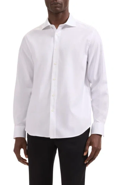 Bugatchi Axel Trim Fit Check Jacquard Cotton Button-up Shirt In White
