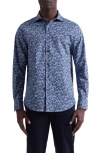 Bugatchi Axel Trim Fit Floral Stretch Cotton Button-up Shirt In Blue