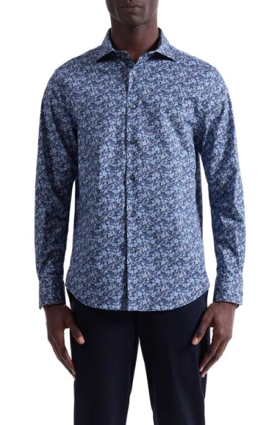 Bugatchi Axel Trim Fit Floral Stretch Cotton Button-up Shirt In Blue