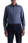 Bugatchi Axel Trim Fit Geo Print Stretch Cotton Button-up Shirt In Blue