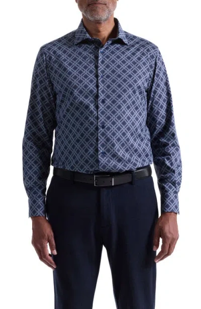 Bugatchi Axel Trim Fit Geo Print Stretch Cotton Button-up Shirt In Blue