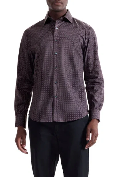 Bugatchi Axel Trim Fit Geo Print Stretch Cotton Button-up Shirt In Purple