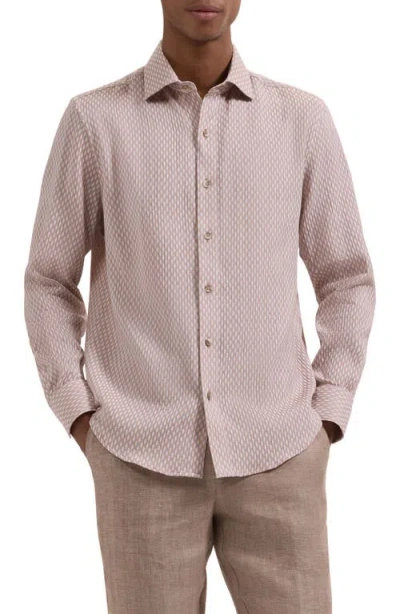 Bugatchi Axel Trim Fit Lattice Print Cotton Button-up Shirt In Pink