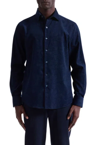 Bugatchi Axel Trim Fit Paisley Cotton Corduroy Button-up Shirt In Blue