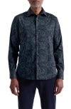 Bugatchi Axel Trim Fit Paisley Stretch Cotton Button-up Shirt In Blue