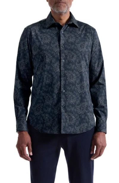 Bugatchi Axel Trim Fit Paisley Stretch Cotton Button-up Shirt In Blue