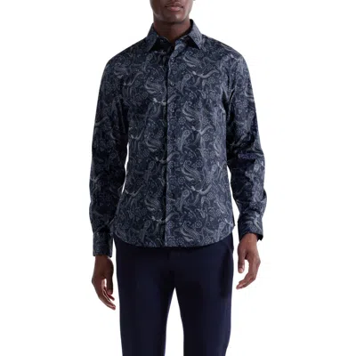 Bugatchi Axel Trim Fit Paisley Stretch Cotton Button-up Shirt In Blue