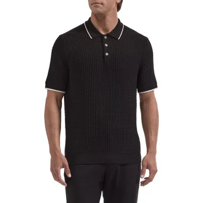 Bugatchi Basket Stitch Cotton Blend Polo Sweater In Black