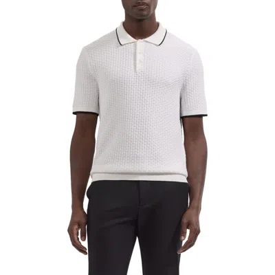 Bugatchi Basket Stitch Cotton Blend Polo Sweater In White