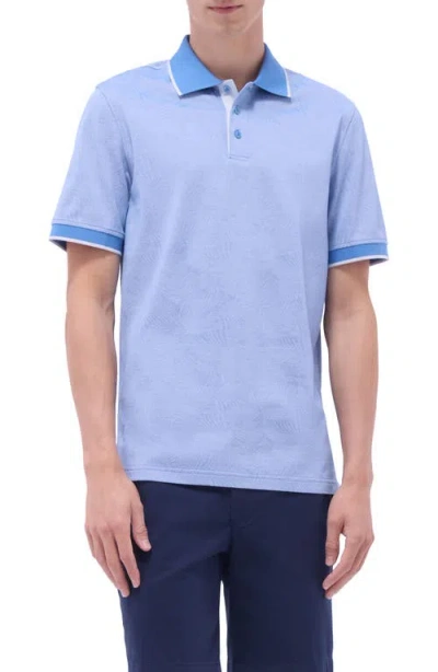Bugatchi Bird's Eye Leaf Pattern Cotton Polo In Classic Blue