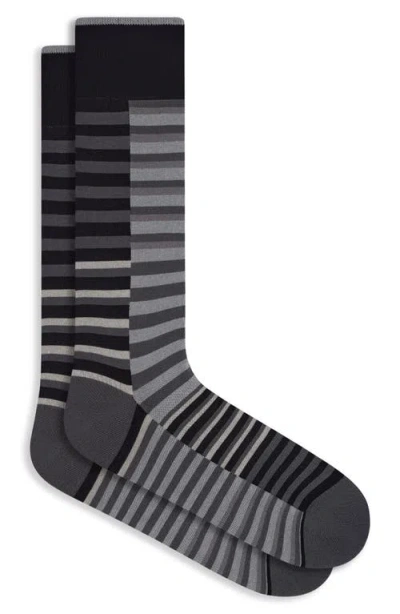 Bugatchi Broken Stripe Mercerized Cotton Blend Dress Socks In Black