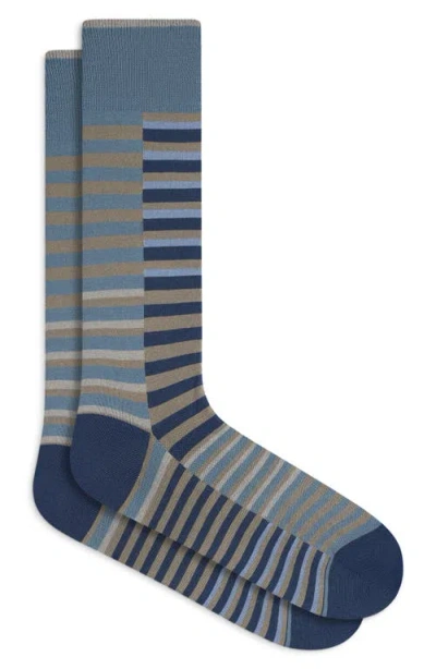 Bugatchi Broken Stripe Mercerized Cotton Blend Dress Socks In Green