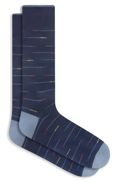 Bugatchi Broken Stripe Mercerized Cotton Blend Dress Socks In Navy