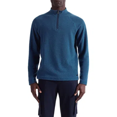 Bugatchi Brushed Cotton Blend Quarter Zip Pullover In Blue