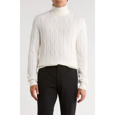 Bugatchi Cable Knit Turtleneck Sweater In White