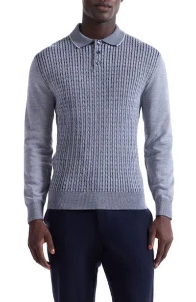 Bugatchi Cable Stitch Cotton Blend Polo Sweater In Navy