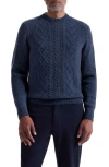 Bugatchi Cable Stitch Crewneck Wool Blend Sweater In Blue