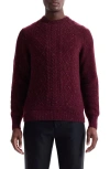 Bugatchi Cable Stitch Crewneck Wool Blend Sweater In Burgundy