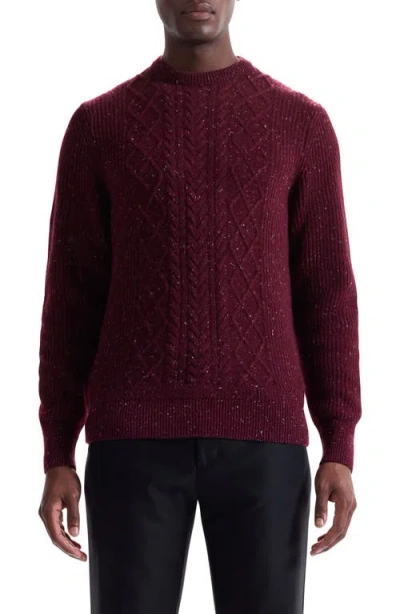 Bugatchi Cable Stitch Crewneck Wool Blend Sweater In Burgundy