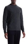 Bugatchi Cable Stitch Crewneck Wool Blend Sweater In Black