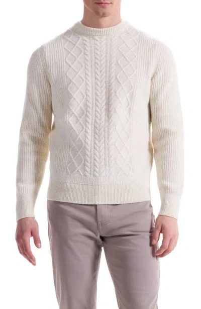 Bugatchi Cable Stitch Crewneck Wool Blend Sweater In Neutral