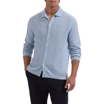 Bugatchi Cable Wool And Cashmere Cardigan In Blue
