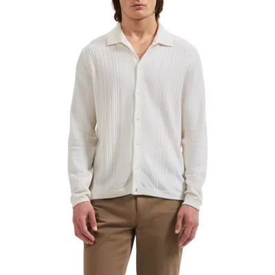 Bugatchi Cable Wool And Cashmere Cardigan In White