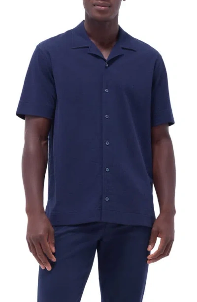 Bugatchi Camp Collar Short Sleeve Button-up Shirt In Navy