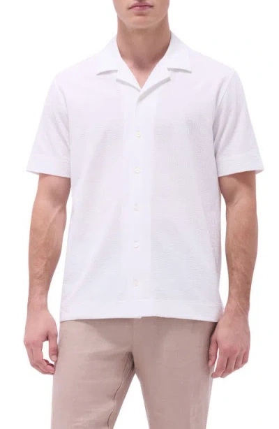 Bugatchi Camp Collar Short Sleeve Button-up Shirt In White