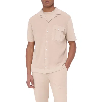Bugatchi Men's Camp-collar Short-sleeve Sweater In Desert