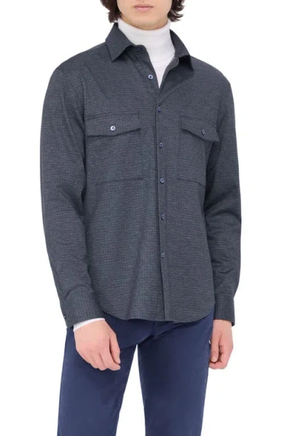 Bugatchi Check Knit Shirt Jacket In Navy