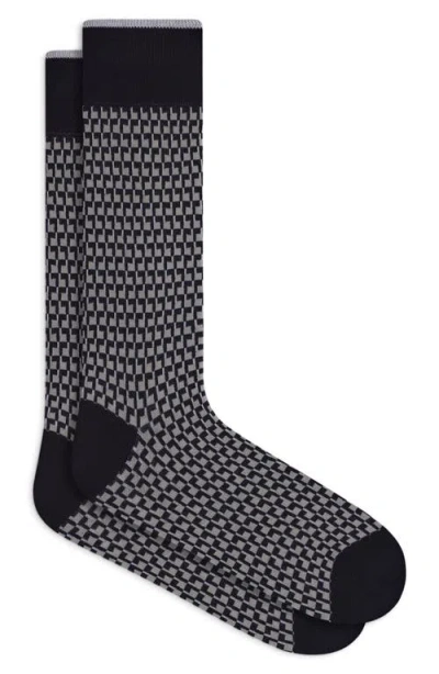 Bugatchi Check Mercerized Cotton Blend Dress Socks In Black