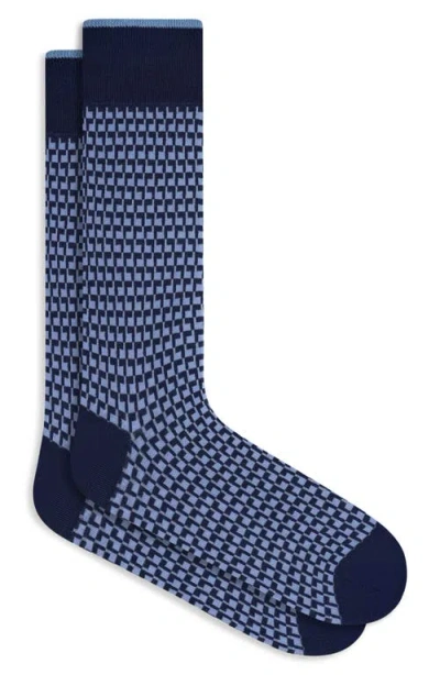 Bugatchi Check Mercerized Cotton Blend Dress Socks In Blue