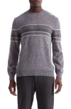 Bugatchi Chest Stripe Merino Wool Sweater In Brown