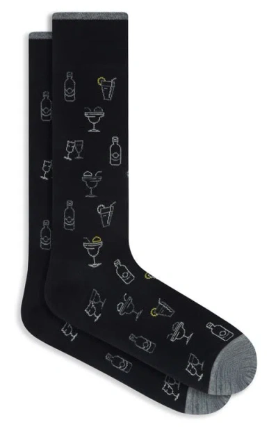 Bugatchi Cocktail Pattern Mercerized Cotton Blend Dress Socks In Black