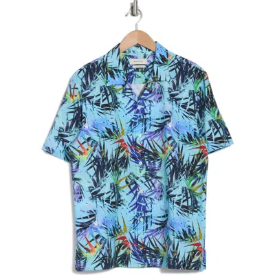 Bugatchi Cole Ooohcotton® Tropical Print Camp Shirt In Turquoise