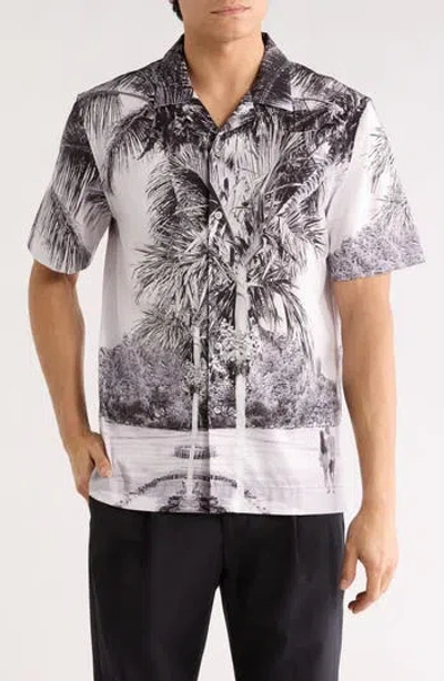 Bugatchi Cole Ooohcotton® Woven Print Short Sleeve Button-up Shirt In Gray