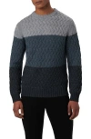 Bugatchi Color Block Merino Wool Blend Crewneck Sweater In Gray