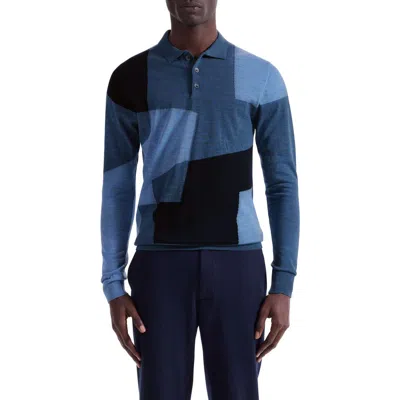 Bugatchi Colorblock Merino Wool Polo Sweater In Cobalt