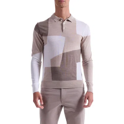 Bugatchi Colorblock Merino Wool Polo Sweater In Sand