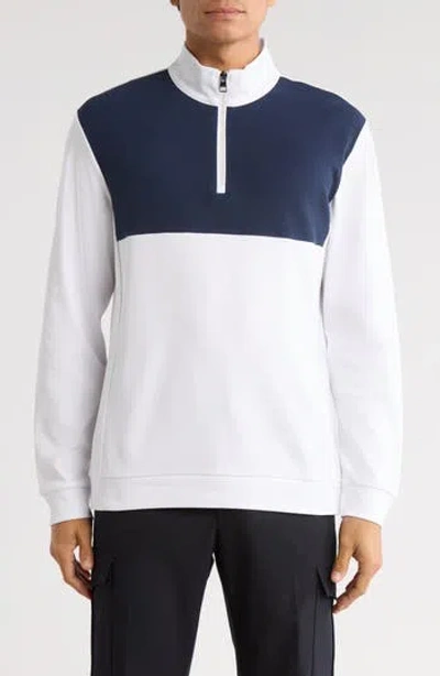 Bugatchi Colorblock Quarter Zip Pullover In White