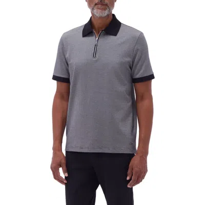 Bugatchi Contrast Trim Zip Polo In Black