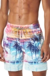 Bugatchi Cosmo Swim Trunks In Blue/ Pink Multi