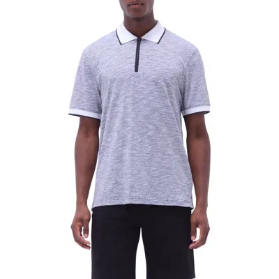 Bugatchi Cotton & Linen Quarter Zip Polo In Black